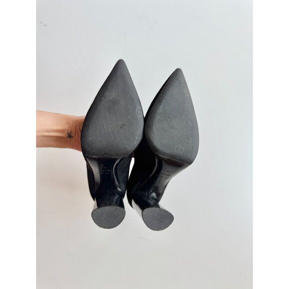 CASADEI Black Suede Leather Pointed Toe High Mirrored Block Heel Pumps, Size 36 - Picture 14 of 16